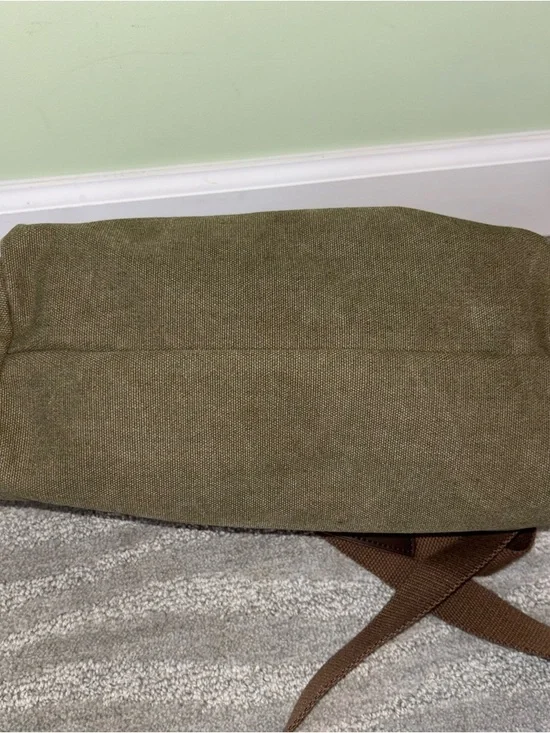 ZEDE Paris Pont Des Arts Mini Olive Canvas Leather Bag Tote W Crossbody Strap - Picture 5 of 15